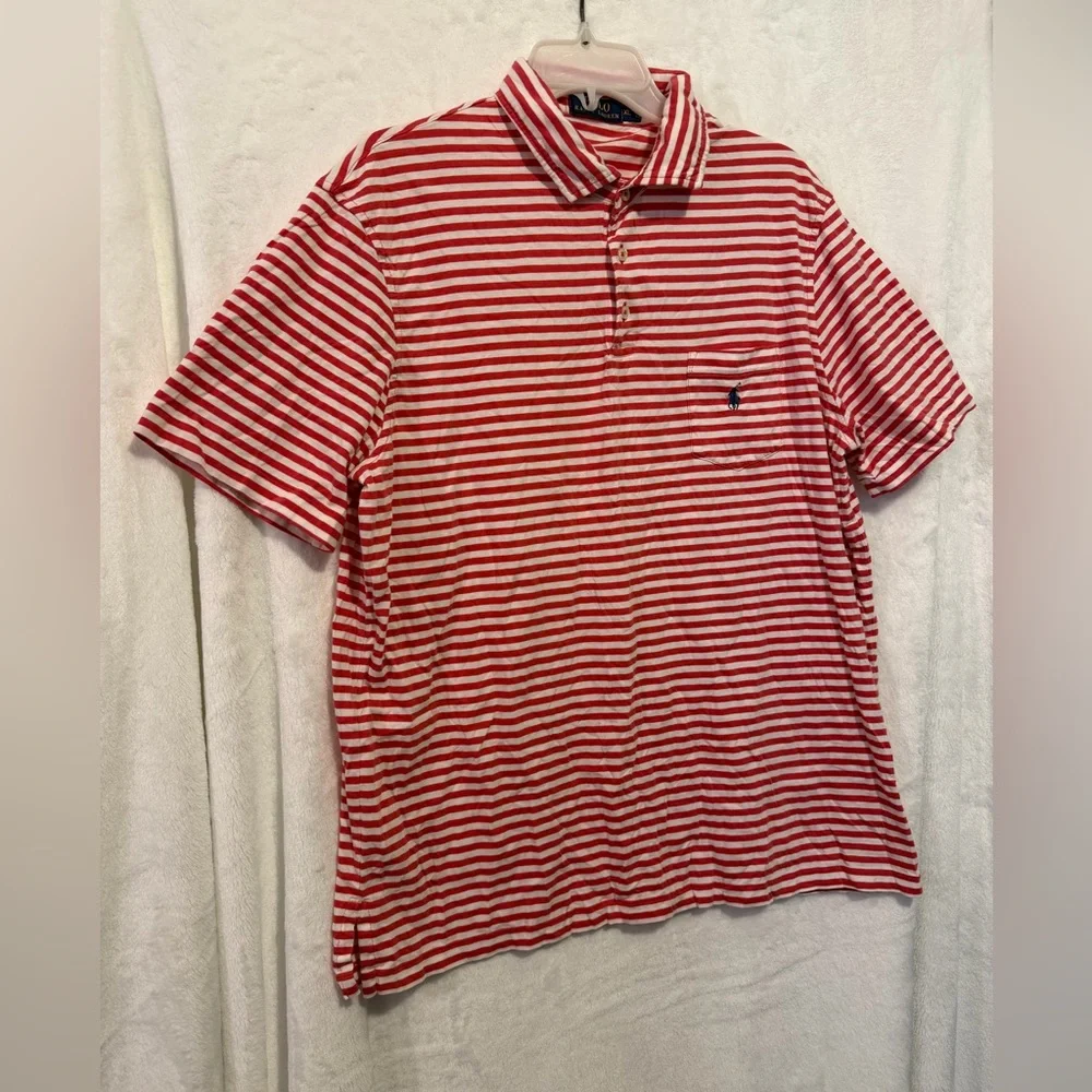 Polo Ralph Lauren Shirt Mens XL Short Sleeve Red White Striped Soft Cotton